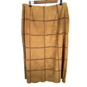 Margaret Godfrey Woman Tan Suede Leather Patchwork Maxi Skirt Whipstitch Size 20
